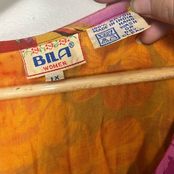 Vintage 80s/90s Bila women midi patchwork button front dress size 1X - Picture 2 of 5